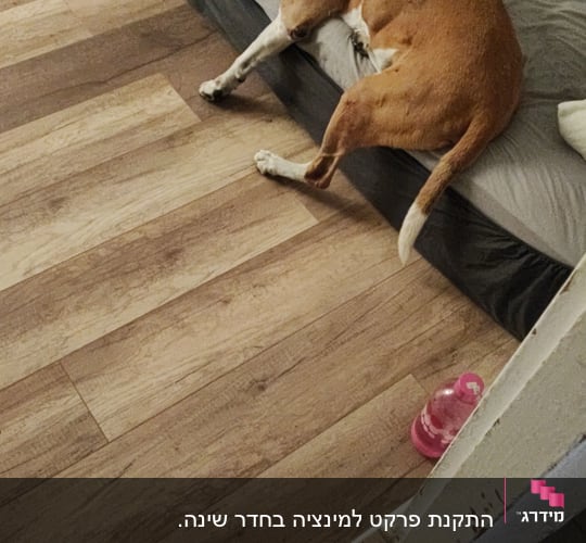 רצפת פרקט עץ בהירה בחדר שינה
